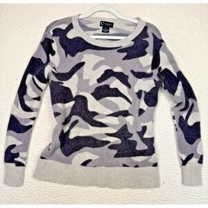 C By Bloomingdale's Sweater Womens Medium Gray Camo Cashmere Crew Neck Soft‎
